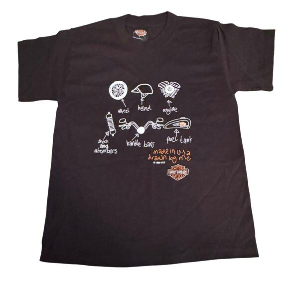 Vintage 1999 Harley Davidson Youth Size Small Black Sketch T-Shirt Ft Lauderdale - Picture 1 of 6